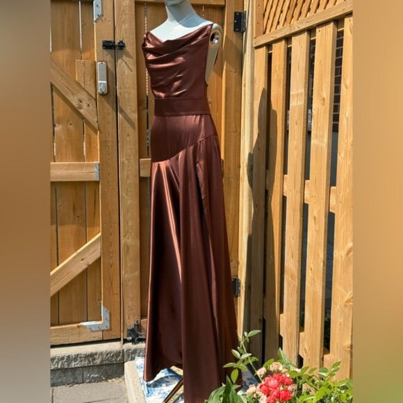 🆕 BRONX & BANCO 🧿 NWOT Leo Chocolate Brown Silk-Blend Maxi Dress, Sz S US 4 - Picture 5 of 15